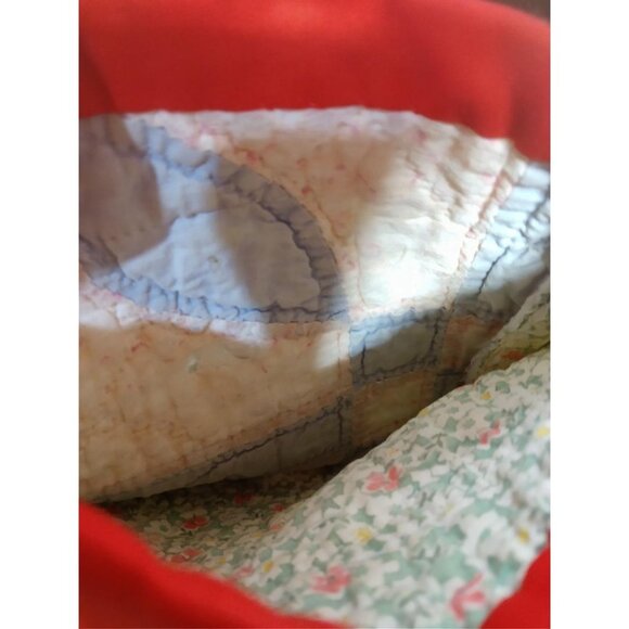 Handmade Quilted Christmas Stocking With Vintage Patchwork Design 14" Tall Red C - Picture 4 of 4